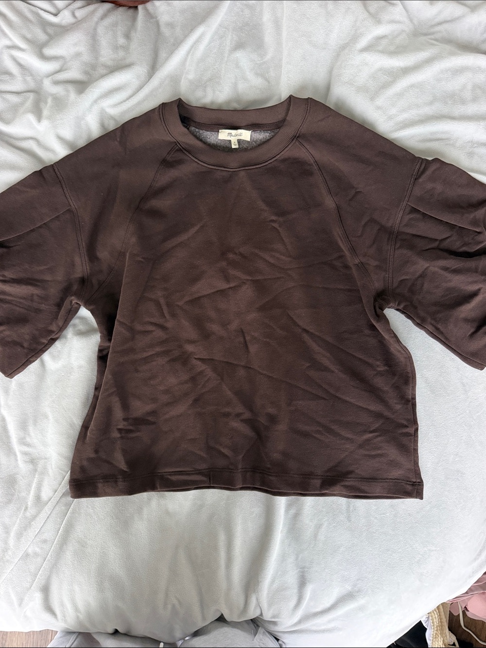 Madewell Short-Sleeve Crewneck Sweatshirt in Chocolate Brown